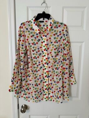 Akris Cream Blouse with Multicolor Heart Print